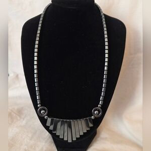 Hematite Beaded Necklace – Piano Key / Matchstick Design